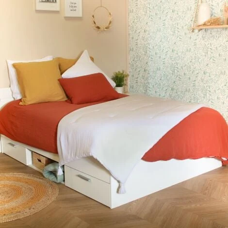 Lit Tiroirs Blanc Perle 140x190 – Image 2