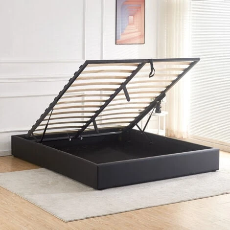 Lit Avec Coffre De Rangement Noir Avec Sommier 140x190 Cm - Eveil - Designetsamaison – Image 2