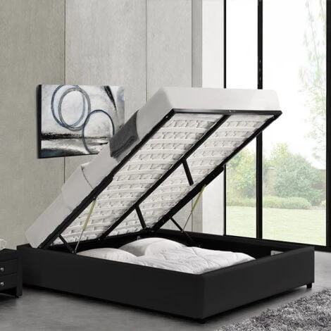 Lit Avec Coffre De Rangement Noir Avec Sommier 140x190 Cm - Eveil - Designetsamaison – Image 4