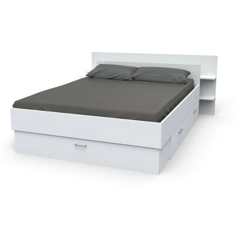 Lit SAMBA 140x190cm + Tête De Lit + 2 Tiroirs / Blanc/ 216x180x80 – Image 2
