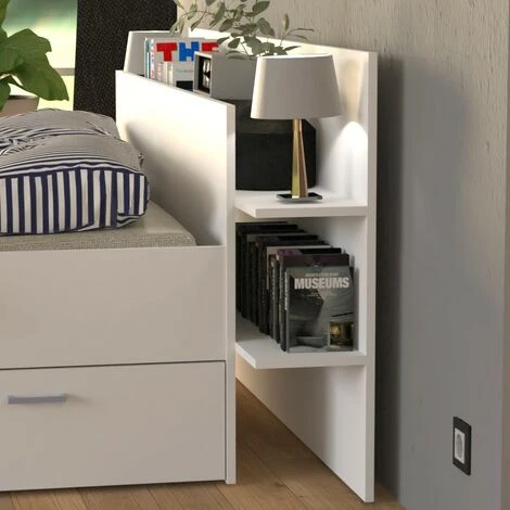 Lit SAMBA 140x190cm + Tête De Lit + 2 Tiroirs / Blanc/ 216x180x80 – Image 3