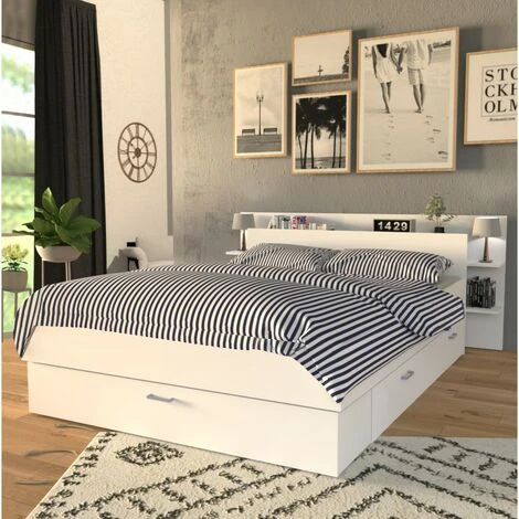 Lit SAMBA 140x190cm + Tête De Lit + 2 Tiroirs / Blanc/ 216x180x80 – Image 5