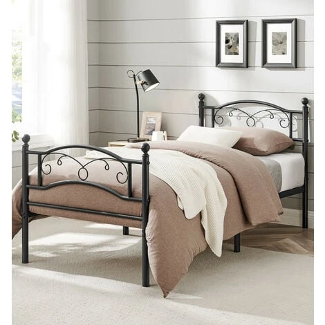 Songmics Lit 90 X 190 Cm, 1 Personne En Métal, Cadre De Lit 1 Place, Lit D'Invité, Pour Adulte, Adolescent, Montage Facile, Noir RMB071B01