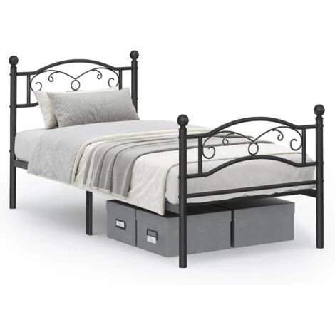 Songmics Lit 90 X 190 Cm, 1 Personne En Métal, Cadre De Lit 1 Place, Lit D'Invité, Pour Adulte, Adolescent, Montage Facile, Noir RMB071B01 – Image 4