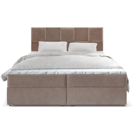 Lit Boxspring Avec Matelas Et Sur-matelas Inclus Prata 160x220cm Velours Taupe