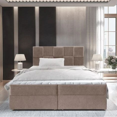Lit Boxspring Avec Matelas Et Sur-matelas Inclus Prata 160x220cm Velours Taupe – Image 2