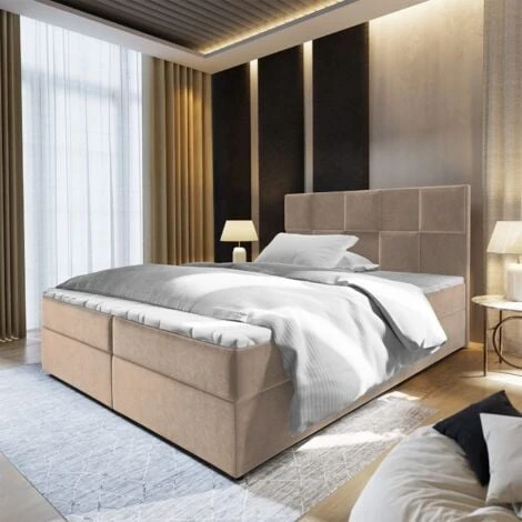 Lit Boxspring Avec Matelas Et Sur-matelas Inclus Prata 160x220cm Velours Taupe – Image 4