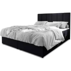 Lit Boxspring Avec Matelas Et Sur-matelas Inclus Meril 140x200cm Simili Noir
