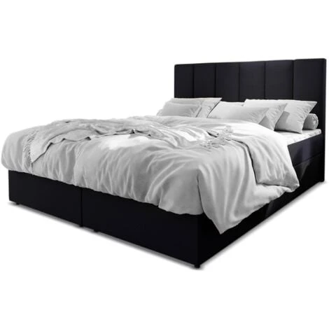 Lit Boxspring Avec Matelas Et Sur-matelas Inclus Meril 140x200cm Simili Noir