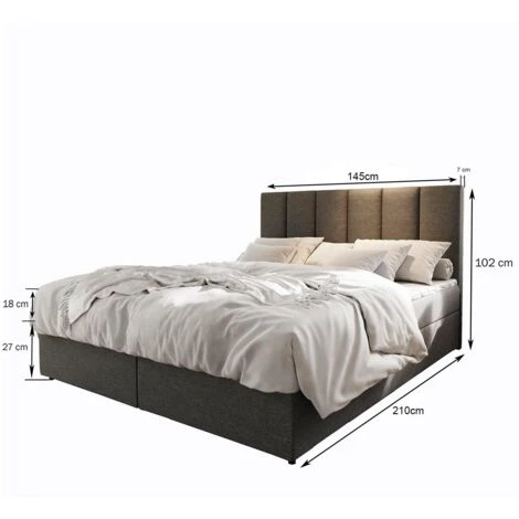 Lit Boxspring Avec Matelas Et Sur-matelas Inclus Meril 140x200cm Simili Noir – Image 5