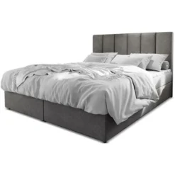 Lit Boxspring Avec Matelas Et Sur-matelas Inclus Meril 160x200cm Tissu Gris