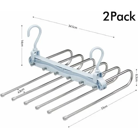 Lot De 2 Cintres Pantalons Multiple Porte-Pantalons Multi Cintre Magique Rangement Cintre Gain De Place Pliable Pour Jeans Pantalons Cravate Vêtements Serviettes(Bleu Gris) – Image 2