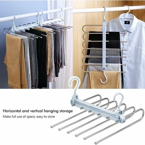 Lot De 2 Cintres Pantalons Multiple Porte-Pantalons Multi Cintre Magique Rangement Cintre Gain De Place Pliable Pour Jeans Pantalons Cravate Vêtements Serviettes(Bleu Gris) – Image 4