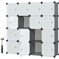 Songmics Meuble De Rangement Modulable, 16 Compartiments, Étagère En Plastique, Avec Portes, Pour Vêtements, Chaussures, Jouets, Livres, Assemblage Facile, Gris LPC443G01