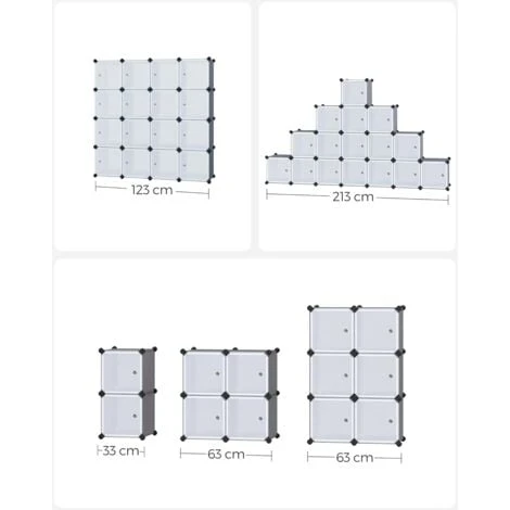 Songmics Meuble De Rangement Modulable, 16 Compartiments, Étagère En Plastique, Avec Portes, Pour Vêtements, Chaussures, Jouets, Livres, Assemblage Facile, Gris LPC443G01 – Image 4