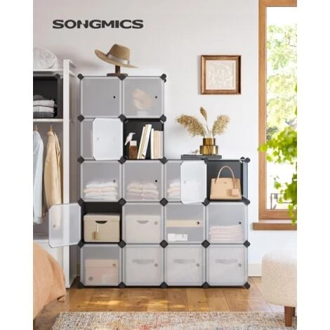 Songmics Meuble De Rangement Modulable, 16 Compartiments, Étagère En Plastique, Avec Portes, Pour Vêtements, Chaussures, Jouets, Livres, Assemblage Facile, Gris LPC443G01 – Image 5