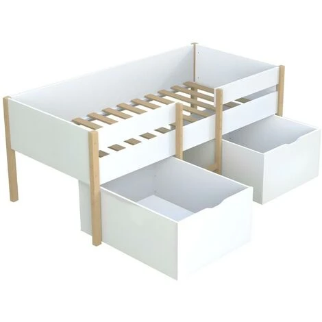 Lit Mi-hauteur SISSY - 2 Tiroirs - 90 X 190 Cm - Blanc Et Chêne – Image 4