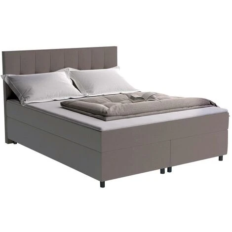Ensemble Boxspring Complet Tête De Lit + Sommiers + Matelas + Surmatelas SIERO De DREAMEA - 160 X 200 Cm - Tissu - Gris – Image 2