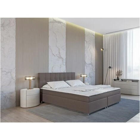 Ensemble Boxspring Complet Tête De Lit + Sommiers + Matelas + Surmatelas SIERO De DREAMEA - 160 X 200 Cm - Tissu - Gris – Image 3