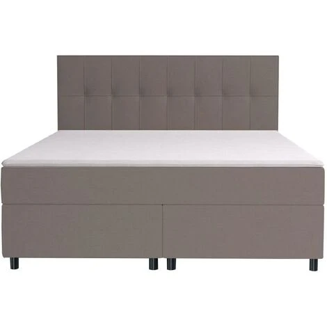 Ensemble Boxspring Complet Tête De Lit + Sommiers + Matelas + Surmatelas SIERO De DREAMEA - 160 X 200 Cm - Tissu - Gris – Image 4