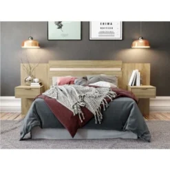 Tête De Lit Extensible Avec Chevets - 140/160 Cm - Coloris : Naturel - PARATI