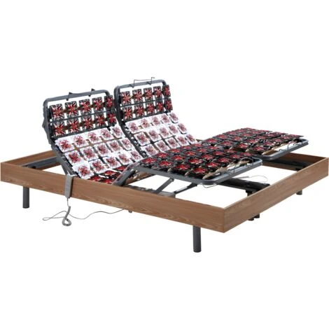 Sommier électrique De Relaxation 2x48 Plots Déco Bois Chêne Naturel De DREAMEA - 2 X 70 X 190 Cm - Moteurs OKIN