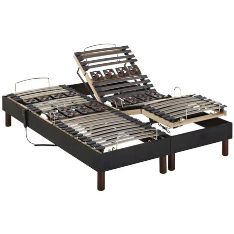 Lit électrique Relaxation Lattes Et Plots Matelas Mémoire Forme Tissu Anthracite THESEE De NATUREA - 2 X 70 X 190 Cm – Image 4