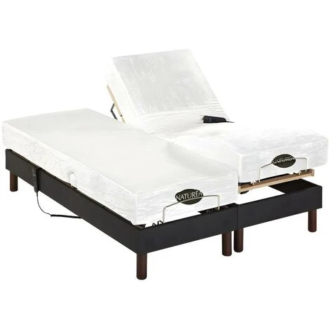 Lit électrique Relaxation Lattes Et Plots Matelas Mémoire Forme Tissu Anthracite THESEE De NATUREA - 2 X 70 X 190 Cm – Image 5