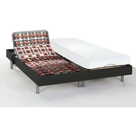 Lit électrique Relaxation Tout Plots Matelas Latex CASSIOPEE III De DREAMEA - Moteurs OKIN - 2 X 90 X 200 Cm - Noir