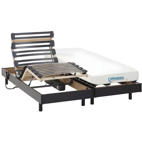 Lit électrique Relaxation Matelas Mémoire De Forme HERACLES De DREAMEA - Noir - 2 X 80 X 200 Cm