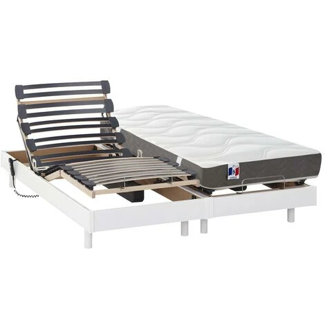 Lit électrique Relaxation Matelas 100% Latex 3 Zones ANANKE De DREAMEA - Blanc - 2 X 70 X 190 Cm