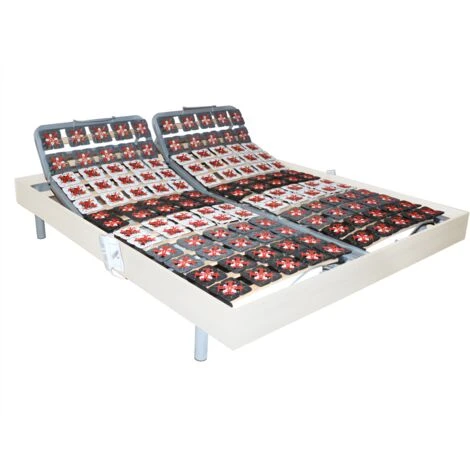 Sommier électrique De Relaxation 2x48 Plots Déco Bois Blanc De DREAMEA - 2 X 70 X 190 Cm - Moteurs OKIN – Image 2