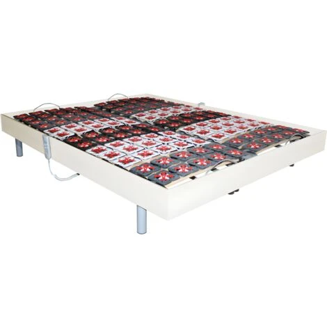 Sommier électrique De Relaxation 2x48 Plots Déco Bois Blanc De DREAMEA - 2 X 70 X 190 Cm - Moteurs OKIN – Image 3