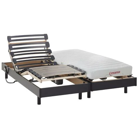Lit électrique Relaxation Matelas Accueil Latex TYNDARE De DREAMEA - Noir - 2 X 80 X 200 Cm