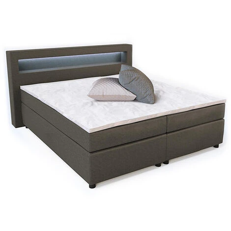 Lit Boxspring 180x200cm Gris Avec éclairage LED VitaliSpa
