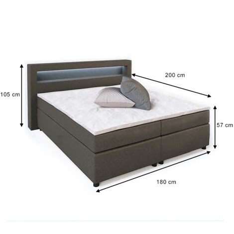 Lit Boxspring 180x200cm Gris Avec éclairage LED VitaliSpa – Image 2