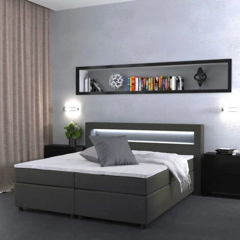 Lit Boxspring 180x200cm Gris Avec éclairage LED VitaliSpa – Image 3