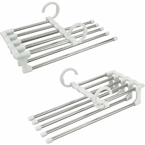2 Pcs Cintre En Acier Inox Cintres Pantalons Antidérapant Cintre Gain De Place Pliable Cintre Multiple Plastique Cintre Magique Cintre Cravate Cintre Foulard Pour Pantalon Cravate Jeans-Blanc