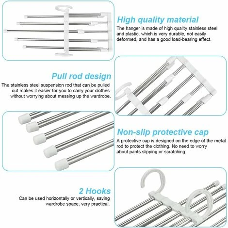 2 Pcs Cintre En Acier Inox Cintres Pantalons AntidĂ©rapant Cintre Gain De Place Pliable Cintre Multiple Plastique Cintre Magique Cintre Cravate Cintre Foulard Pour Pantalon Cravate Jeans-Blanc â Image 3