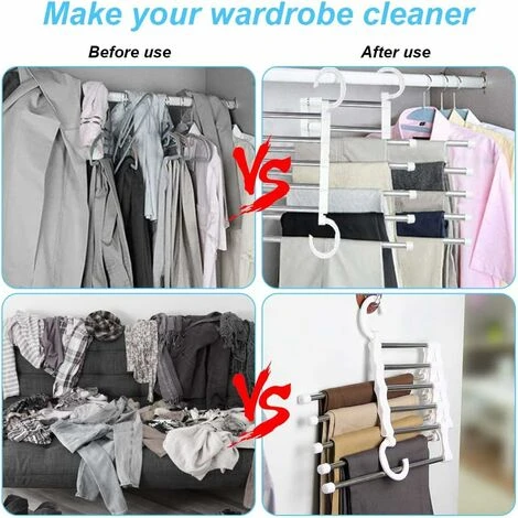 2 Pcs Cintre En Acier Inox Cintres Pantalons AntidĂ©rapant Cintre Gain De Place Pliable Cintre Multiple Plastique Cintre Magique Cintre Cravate Cintre Foulard Pour Pantalon Cravate Jeans-Blanc â Image 5