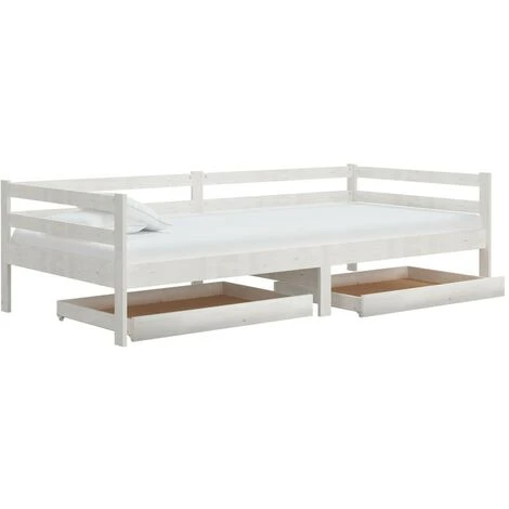 Hommoo Tiroirs De Lit 2 Pcs Blanc Bois De Pin Massif – Image 3