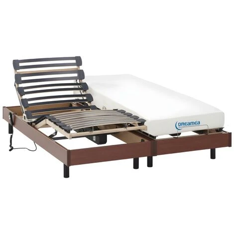 Lit électrique Relaxation Matelas Mémoire De Forme HERACLES De DREAMEA - Cerisier - 2 X 80 X 200 Cm – Image 2