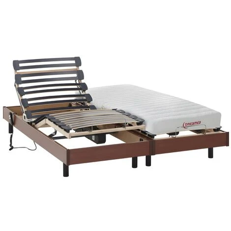 Lit électrique Relaxation Matelas Accueil Latex TYNDARE De DREAMEA - Cerisier - 2 X 80 X 200 Cm