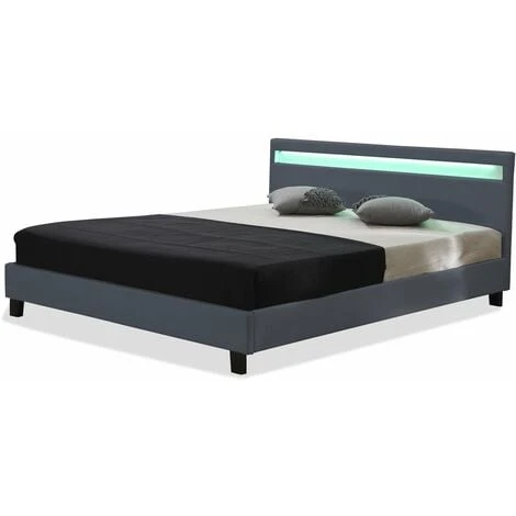 Lit Avec LED Maria - 140 X 190 Cm - Gris