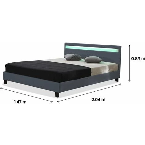 Lit Avec LED Maria - 140 X 190 Cm - Gris – Image 3