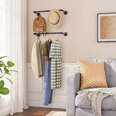 Tringle à Vêtement Industriel, Lot De 2, Portant à Vêtement, 60 Cm, Porte Manteaux Amovible, Penderie Murale Rail De Suspension, Capacité De 30 Kg, Gain De Place, HOOBRO EBK06BJ01 – Image 2