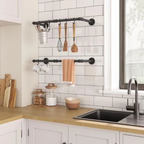 Tringle à Vêtement Industriel, Lot De 2, Portant à Vêtement, 60 Cm, Porte Manteaux Amovible, Penderie Murale Rail De Suspension, Capacité De 30 Kg, Gain De Place, HOOBRO EBK06BJ01 – Image 4