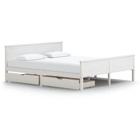 Cadre De Lit Avec 2 Tiroirs Blanc Bois De Pin Massif 180x200 Cm VidaXL
