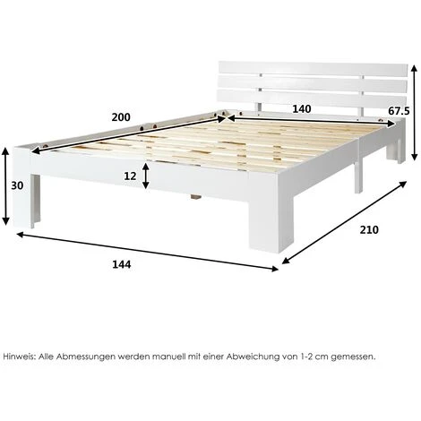 Lit Double Adulte 140 X 200 Cm - Cadre De Lit En Bois Massif Avec Tête De Lit, Sommier - Blanc – Image 5
