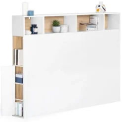Tête De Lit CLEO 145 CM Avec Rangements Blanc Et Hêtre